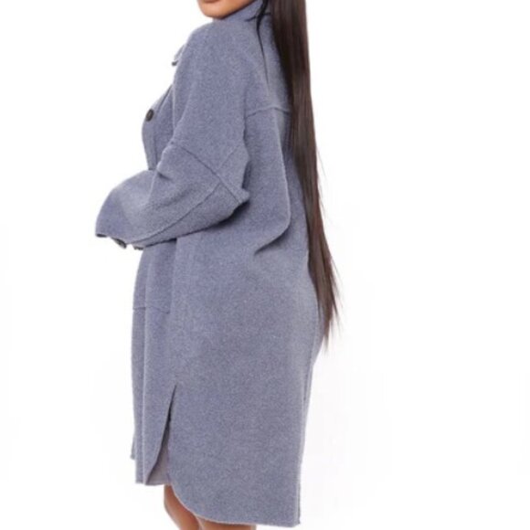 NEW NWT Bluish Gray Sz Large Cozy Button Up Shirt-Like Long Jacket FASHION NOVA - Picture 5 of 5